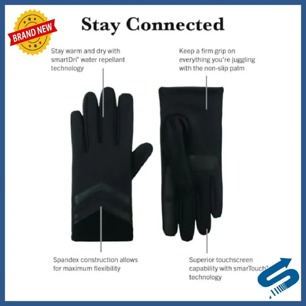 Water Repellent Touchscreen Gloves with Rib Knit Cuff, 4-Way Stretch